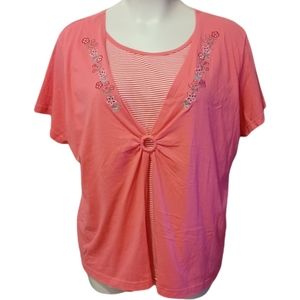 Adrian Delafield Embroidered Blouse Coral Size 4X